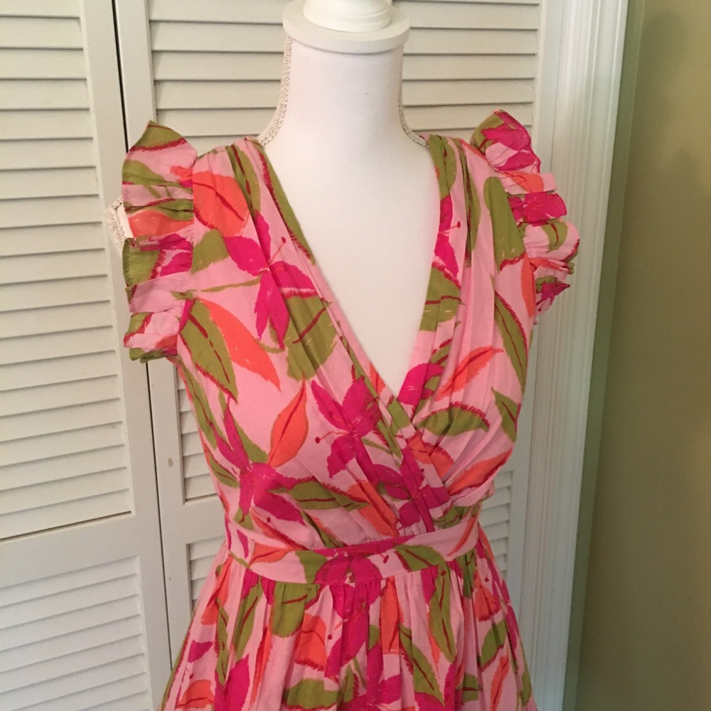 Taylor Floral Pink and Green Cotton Ruffle Dress Size XS - Picture 8 of 13